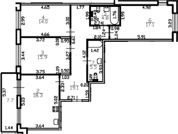 3-комнатная квартира 97 м², 3/4 эт., ЖК «Riviera Club»